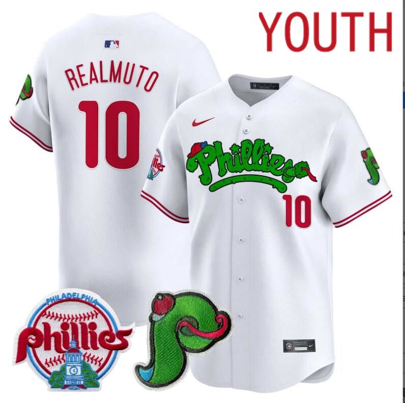 Youth Philadelphia Phillies #10 Realmuto white Limited 2024 MLB Nike jersey->youth nfl jersey->Youth Jersey